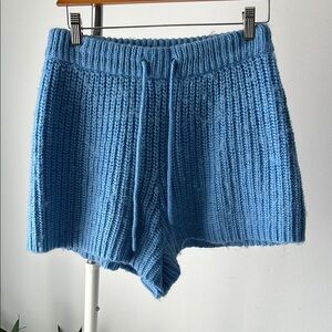 4th & Reckless FREJA High Waist Blue Ribbed Sweater Knit Shorts S